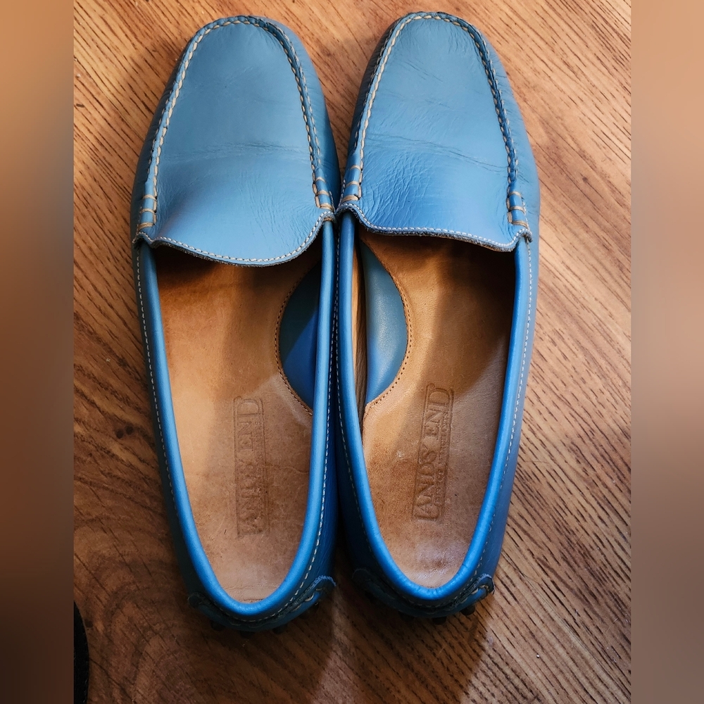 Lands' End Womens Sky Blue Leather Slip-Ons